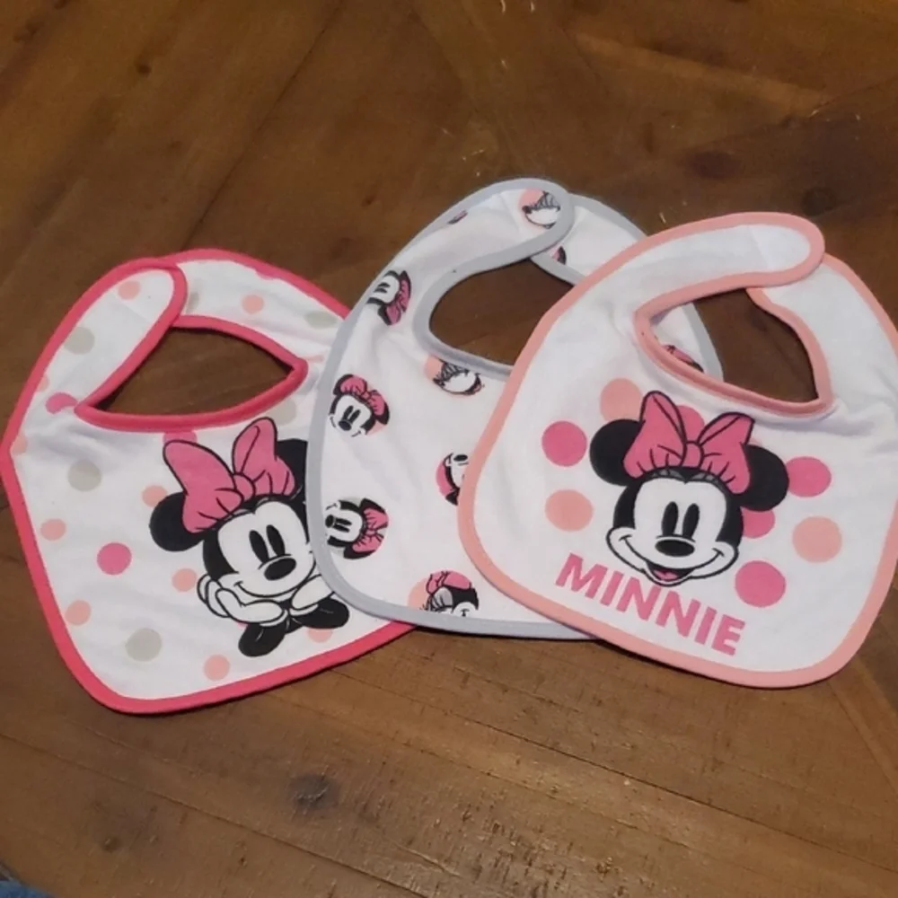 Disney Minnie Mouse Bib Trio - Pink, Gray, and White